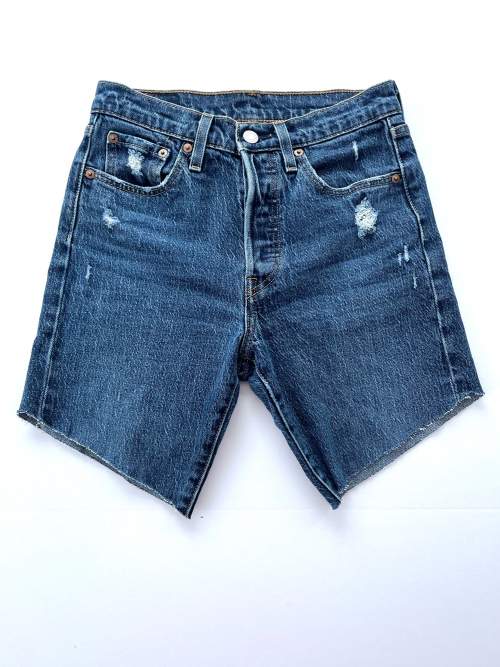 Levi's 501 Skinny Cutoff Jean Shorts Jorts Distressed Dark Wash Denim Waist 27"